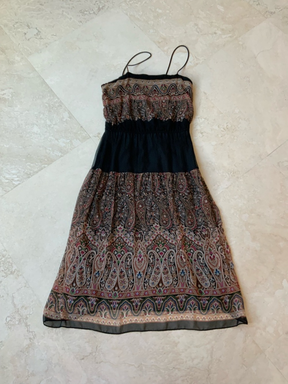 Vtg Boho Black Paisley Print Strap Spaghetti Midi Dress Sz S - Picture 5 of 5